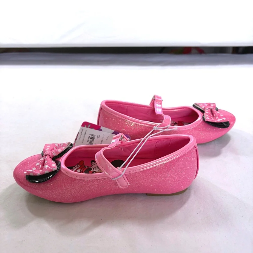Disney Minnie Mouse Toddler Girls Pink Glitter Ballet Flat Shoes Size 11 NWT